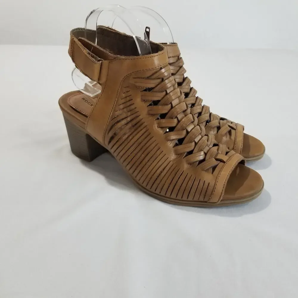 Rockport Womens 9.5 M Hattie Braid Sling Heeled Sandal, Tan Ankle Peep Toe Strap - Picture 12 of 12